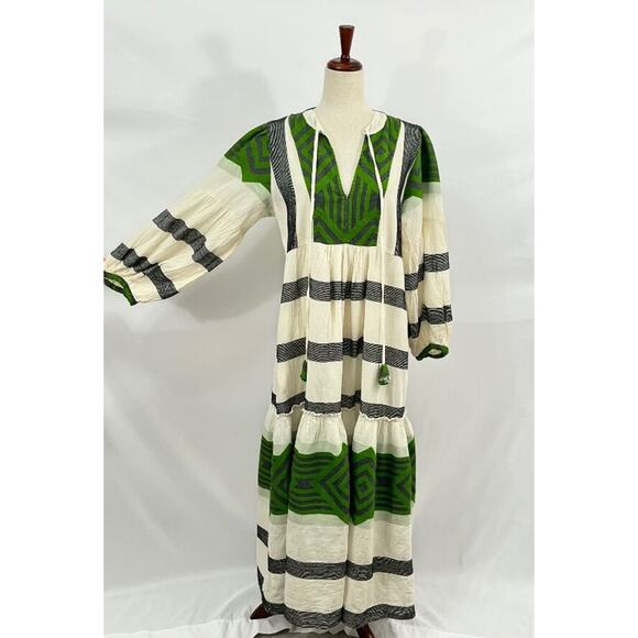 PEARL & CAVIAR Sz S/M Green Ivory Cotton Zakar Maxi Dress NWT - Picture 2 of 12